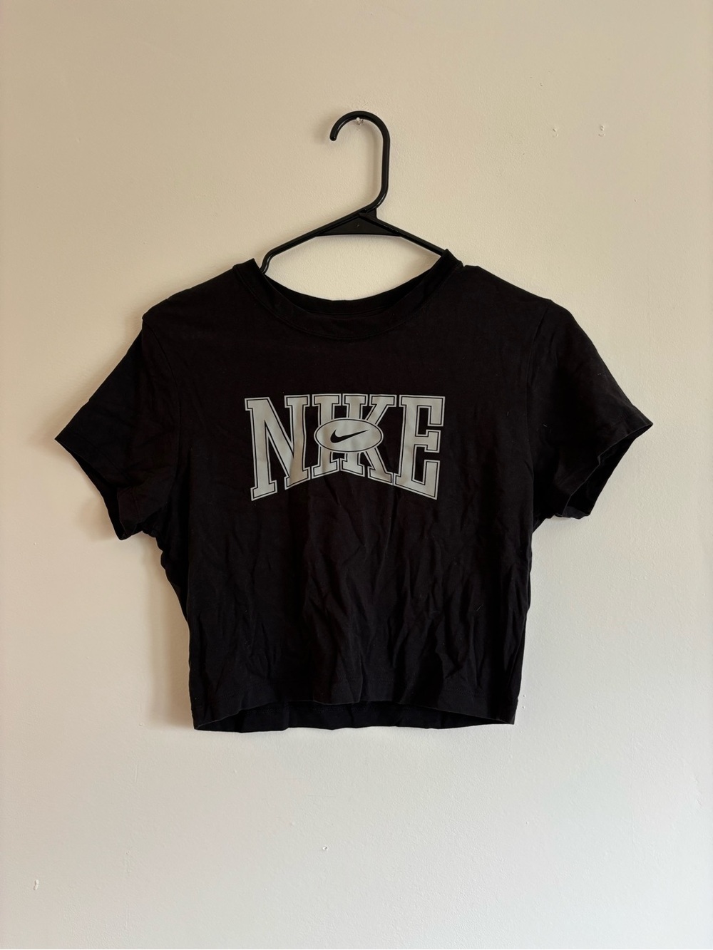 Nike Black Cropped Logo Tee with white logo